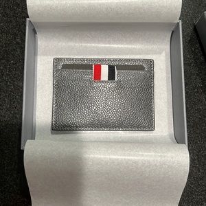 Thom Browne Logo Patch Leather Card Holder, dark grey